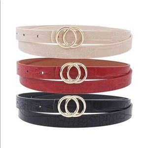 3  Croco Pattern Double Circle Buckle Skinny Belts